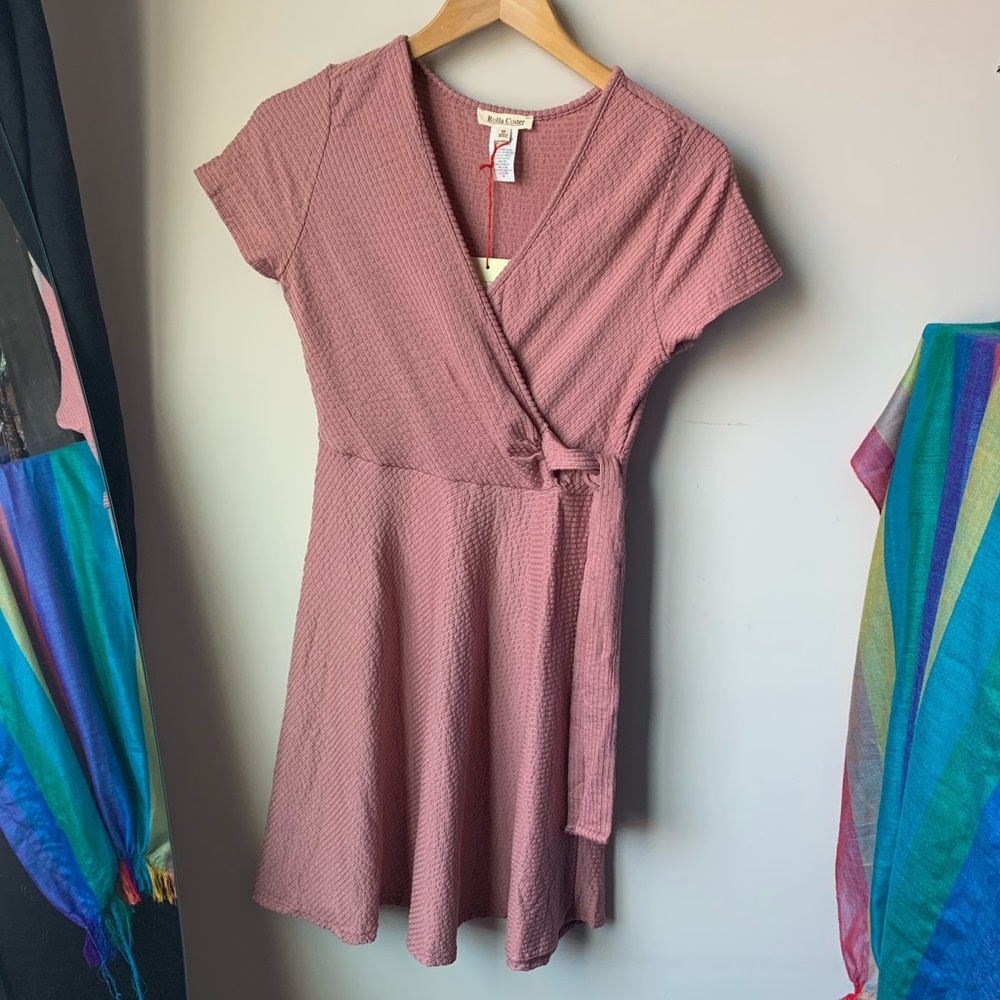 Dusty Rose Soft Pink Faux-Wrap Mini Dress - Picture 5 of 7